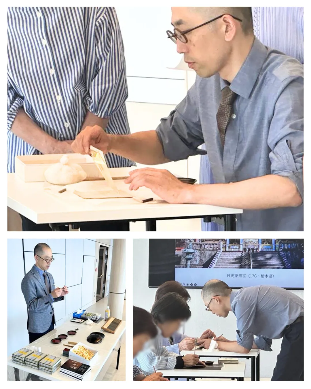 「箔絵皿」制作ワークショップが開催されました。予約枠はすぐに満席となり、先生の優しい語り口と的確なアドバイスのもと、参加者は金箔や漆を使ったオリジナル作品づくりに挑戦しました。